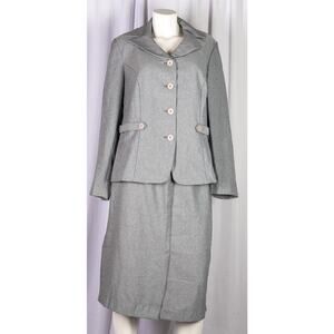 80's First Lady grey chevron suit jacket and skirt 14w